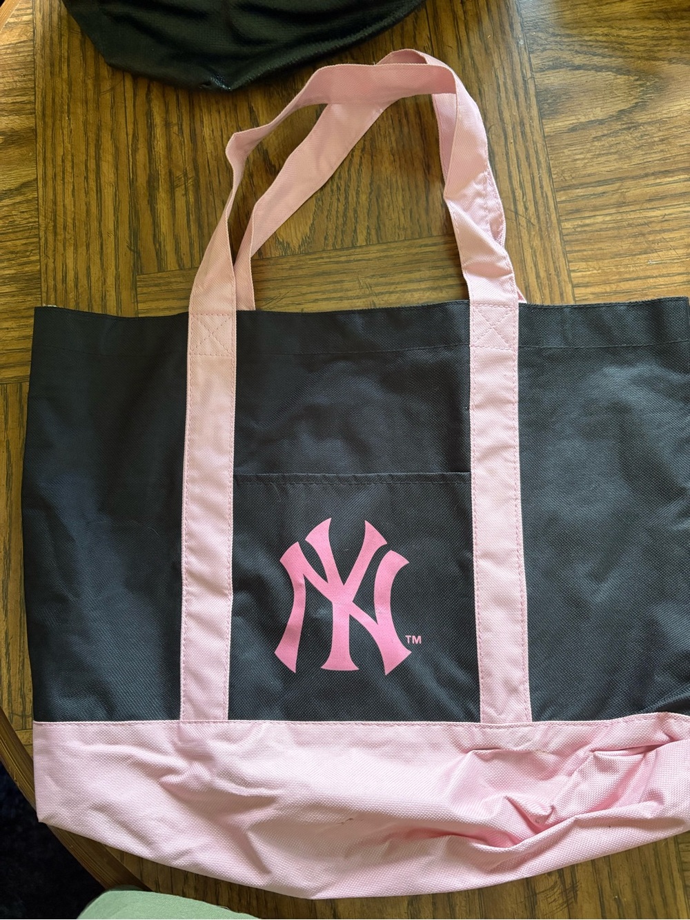Source Unknown Black Canvas Tote with Pink Trim and Logo
